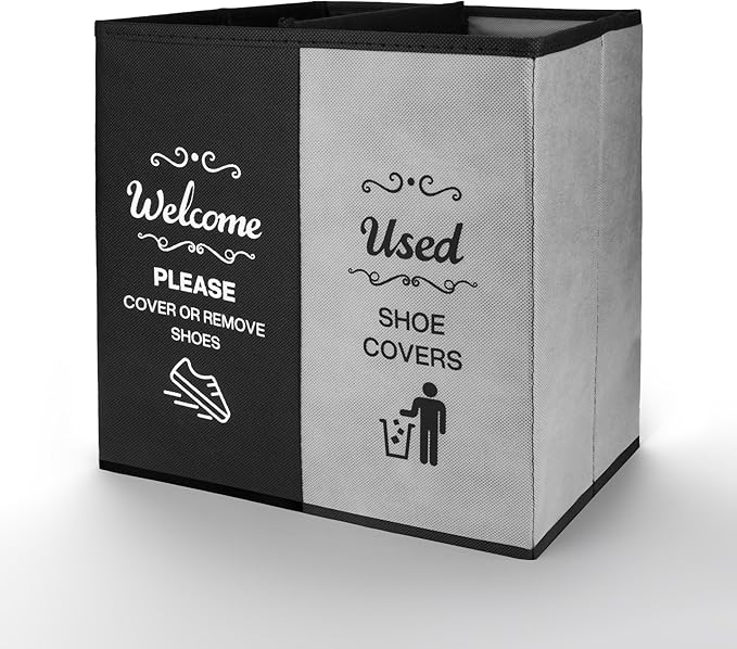 Opret 2 Compartment Large Shoe Cover Box Black Grey, Real Estate Agent Supplies, Disposable Shoe Cover Dispenser Box for Open House, Foldable Storage Bin