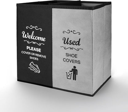 Opret 2 Compartment Large Shoe Cover Box Black Grey, Real Estate Agent Supplies, Disposable Shoe Cover Dispenser Box for Open House, Foldable Storage Bin