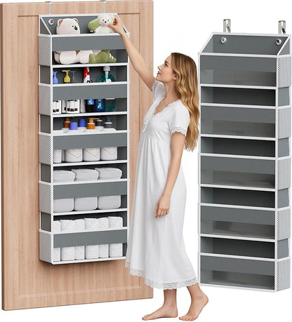 Simple Trending Over The Door Organizer with 10 Side Mesh Pockets, Hanging Storage Organizer with 5 Large Pockets, 50 lbs Weight Large Closet Organizer for Bedroom, Bathroom, Dark Grey