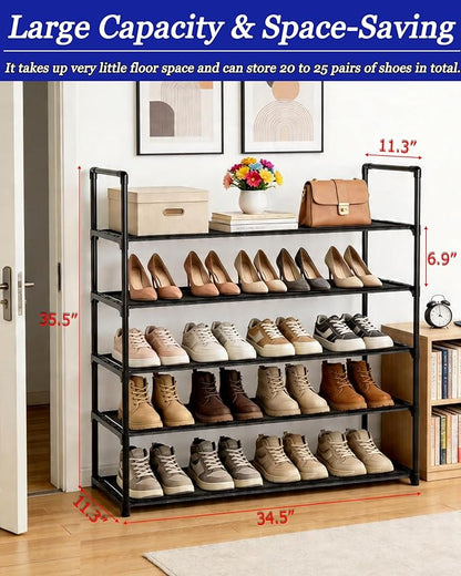 Large Capacity Space-Saving Shoe Rack, 5-Tier Detachable Shoe Storage Organizer Holds 20-25 Pairs, Waterproof Non Woven Fabric Corner Rack for Entryway, Closet, Hallway, Garage