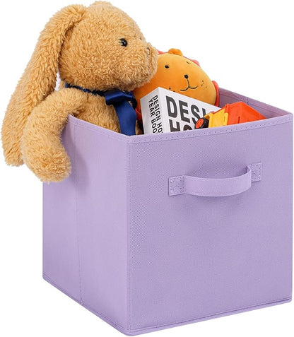Stero Fabric Storage Bins 6 Pack Fun Colored Durable Storage Cubes with Fabric Handles Foldable Cube Baskets for Home, Kids Room, Closet and Toys Organization Purple