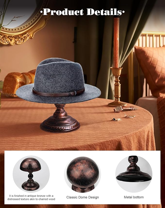 CHADWICK Hat Stand Vintage Style Dome Shape Freestanding Hat Stands for Display Metal Hat Display Stand Cowboy Hat Rack Wig Holder Hat Rack Stand Helmets Wigs Hats Caps Stand (Bronze)