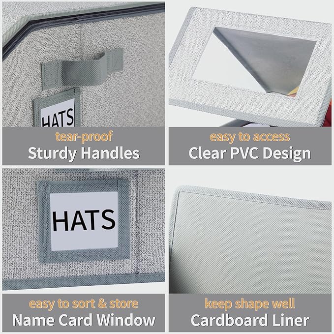 2 PCS Hat Organizer for Baseball Caps Stackable HatBox Hat Rack Hold Up to 24 Caps Hat Storage for Closet with Clear Window Space-Saving Fabric Hat Holder