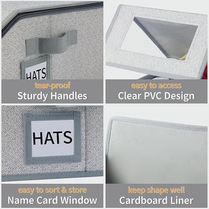 2 PCS Hat Organizer for Baseball Caps Stackable HatBox Hat Rack Hold Up to 24 Caps Hat Storage for Closet with Clear Window Space-Saving Fabric Hat Holder