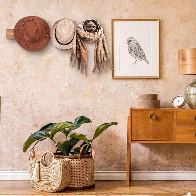 DoubleFill 5 Packs Cowboy Western Hat Rack Cowboy Hat Holder Hat Hanger Wall Mount Black Hat Hooks for Display Wall Decor Keeps Original Shape of Hat