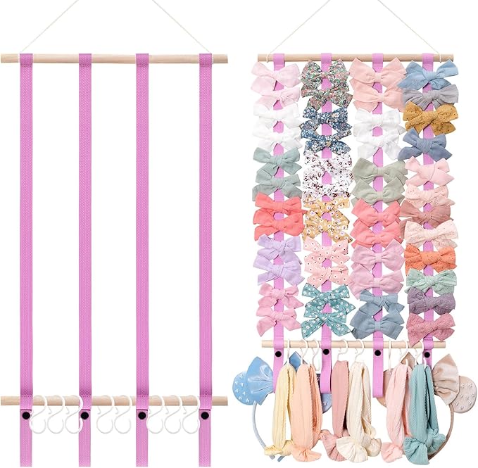 OAOLEER Hair Bow Holder Organizer for Girls，Hair Clips Headband Organizer Storage Wall Hanging Home Decor for Girls Room (Pink)