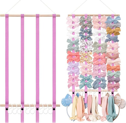 OAOLEER Hair Bow Holder Organizer for Girls，Hair Clips Headband Organizer Storage Wall Hanging Home Decor for Girls Room (Pink)