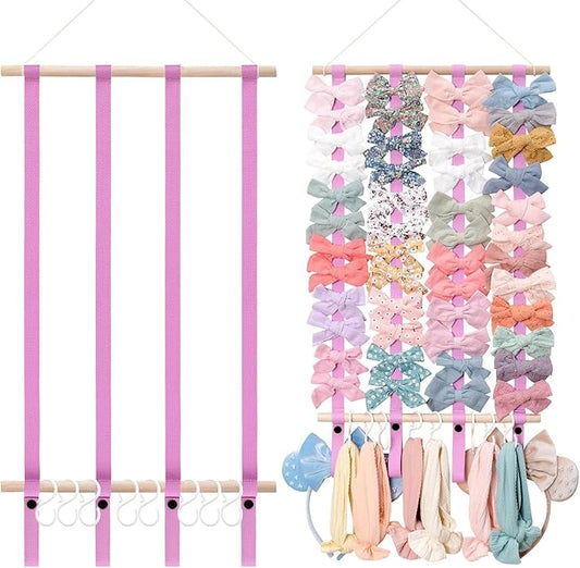 OAOLEER Hair Bow Holder Organizer for Girls，Hair Clips Headband Organizer Storage Wall Hanging Home Decor for Girls Room (Pink)