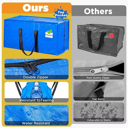 BETU 12 Pack Moving Bags Moving Storage College Dorm Camping Packing Travel PE Heavy Duty, Sturdy Handle, Zipper Large Storage Tote Bag Moving Boxes Box Alternative - Blue 29L x 14W x 13H