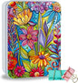 Metal Tin Box Sturdy Metal Storage Box with Lid, Large Container Holder for TCG Cards,Car Keys,Cookies,Tin Containers for Gift,5.0x3.7x1.6 Inch,Exquisite Pattern Design(Colorful Flowers)