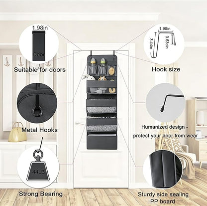 Jay-Chi Over Door Hanging Organizer Storage - 7 Large Pockets Closet Bathroom Baby Nursery Organizer Perspective Window Wall Mount Rack for Clothes Toys Sundries(Grey)