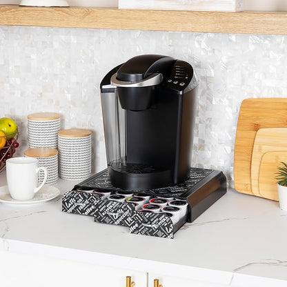 Mind Reader Single Serve Coffee Pod Organizer with 3 Drawers, 36 Pod Capacity, 12.25"L x 13.5"W x 2.5"H, Black Print