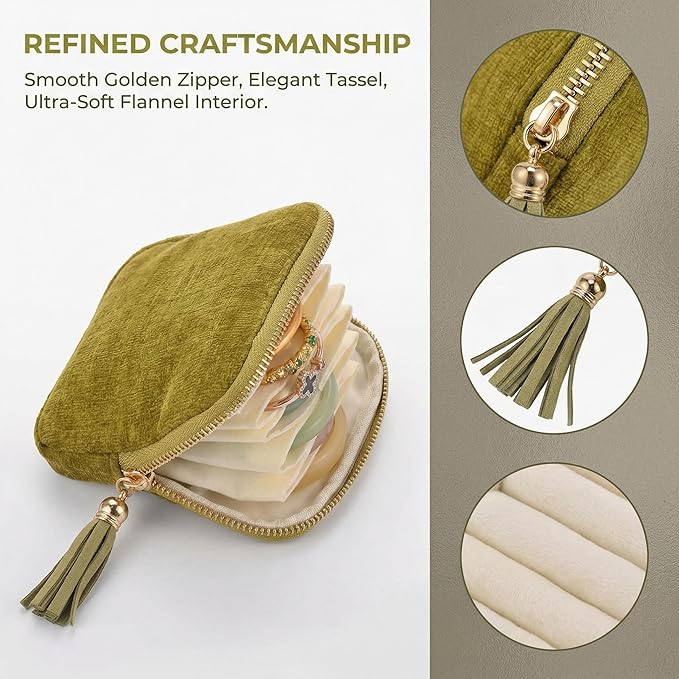 Vintage women's coin wallet jewelry storage bag, metal zipper multi-layer travel storage box, earrings, rings, necklaces, elegant storage bag, neutral Christmas and birthday gifts (yellow-green)