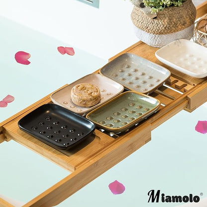 Miamolo Soap Dish for Shower, Ceramic Soap Dish Non-Slip Soap Holder Bar Saver Tray for Bathroom Kitchen Sink, Floating Point Design Save Soap Loss (Pack of 2)