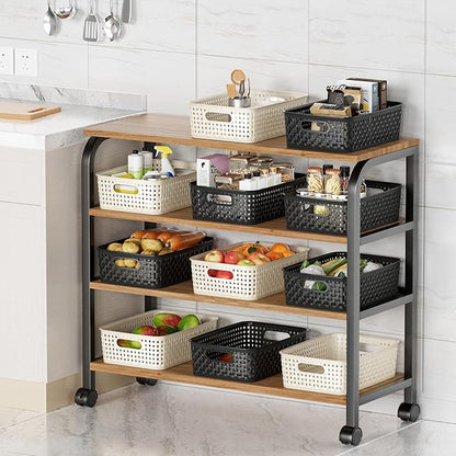 FUCDTEFC White Plastic Basket, 8 Pack Home Organization and Storage Baskets with Handles, Space Saving Woven Organizer Bins Plastic Storage Basket for Organizing Cabinets,Closets, Shelves, Countertops