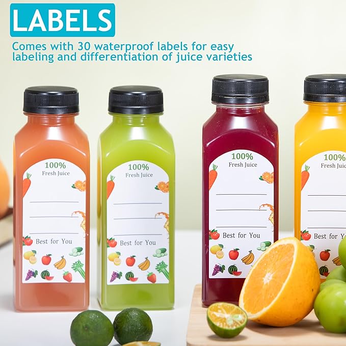 30Pcs 12 Oz Plastic Juice Bottles with Caps,Clear Reusable Water Bottle & Tamper Proof Lids,Juice Containers,Juicing Bottles for Fruit Juice,Smoothies,Coffee - Food Grade & Travel Bottle