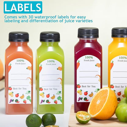 30Pcs 12 Oz Plastic Juice Bottles with Caps,Clear Reusable Water Bottle & Tamper Proof Lids,Juice Containers,Juicing Bottles for Fruit Juice,Smoothies,Coffee - Food Grade & Travel Bottle