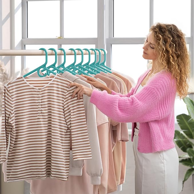 NEATERIZE Thick Heavy Duty Hangers - Aqua Plastic Clothes Hangers 12 Pack - Great for Coat Hanger, Jackets Jeans & Suit Hanger for Closet - New Apartment Essentials Percheros Ganchos para Colgar Ropa