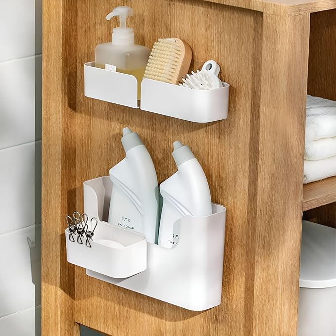 2026 NEW Adhesive Cabinet Door Organizer Storage 4 Pack,Door Rack Shelves Holder for Sink Kitchen Bathroom RV Pantry Bedroom Closet Laundry Office