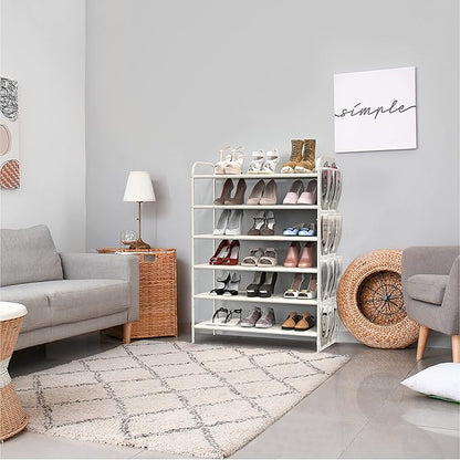 Simple Houseware 6-Tier Shoe Rack Storage Organizer w/Side Hanging Bag, White