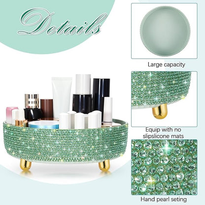 Honeydak Green Bling Perfume Makeup Organizer Bling Mother's Day Nurses Day Gifts for Women Bathroom Organizers and Storage 360 Rotating Makeup Organizer for Countertop(Resin Stone)