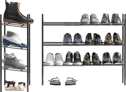 Simple Houseware Space-Saving 3-Tier Shoe Rack - Expandable & Stackable Metal Footwear Organizer for Entryway or Closet, Black