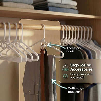 DEILSY™ Heavy Duty Plastic Hangers 50 Pack - Extra Heavy Duty Hangers for Clothes, Thick White Plastic Hangers, Strong Clothes Hangers with Hook for Scarves & Belts