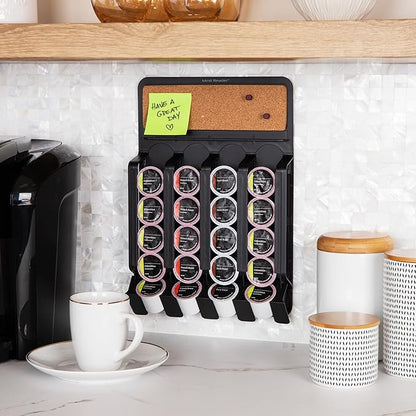 Mind Reader Single Serve Pod Organizer, Wall Mount, 20 Pod Capacity, Magnetic or Adhesive, 10.75" L x 15.5" W x 2.5" H, Black (Pack of 4)