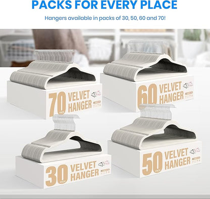 Simple Deluxe Velvet Hangers 50 Pack, Space Saving Heavy Duty Clothes Hangers, Non-Slip Closet Hanger for Coat, Sweater, Suit and Shirt with Shoulder Notches, 360° Swivel Hooks, White