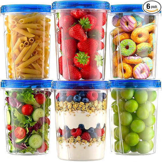 Freezer Storage Containers, 6 Pack-33 OZ Food Storage Containers with Twist Top Lids, Reusable Plastic Containers with Lids, Soup Containers for Meal Prep, Overnight Oats, Leftovers, Snack