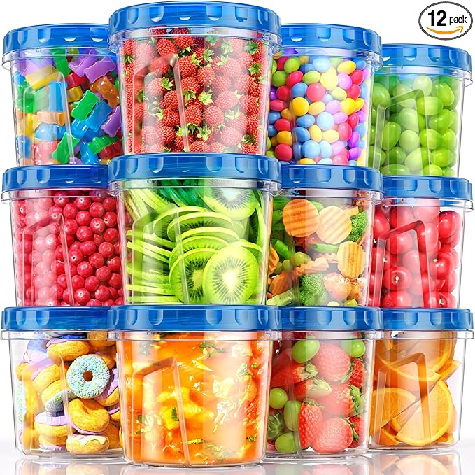 BiuLeon 12 Pack-24oz Freezer Storage Containers, Plastic Food Storage Containers with Twist Top Lids, BPA Free and Reusable Soup Containers with Lids, Leakproof/Microwave/Dishwasher Safe