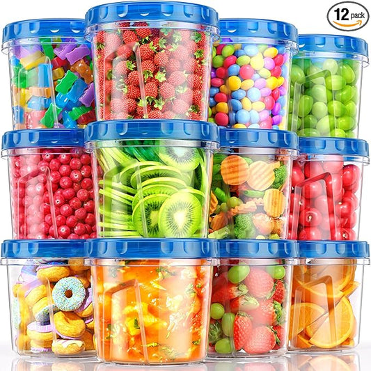 BiuLeon 12 Pack-24oz Freezer Storage Containers, Plastic Food Storage Containers with Twist Top Lids, BPA Free and Reusable Soup Containers with Lids, Leakproof/Microwave/Dishwasher Safe