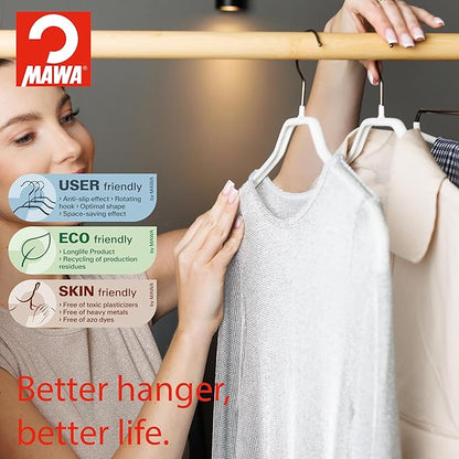 Mawa Clothing Hangers, Steel Hanger with Non-Slip Coating, for Shirts, Dresses, Camisoles, T-Shirts, 360-degree Rotatable Hook