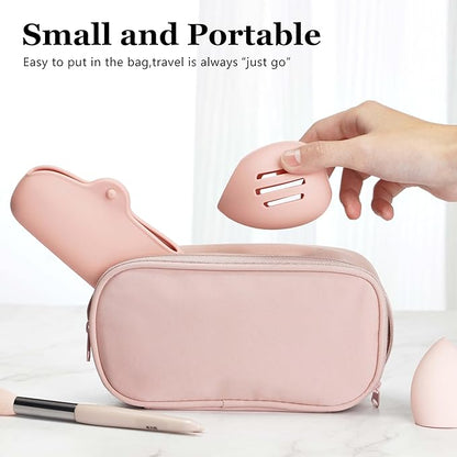 Bpluma Silicone Makeup Brush and Beauty Blender Holder, Half open Snap Design, Washable Powder Puff Case For Travel Business