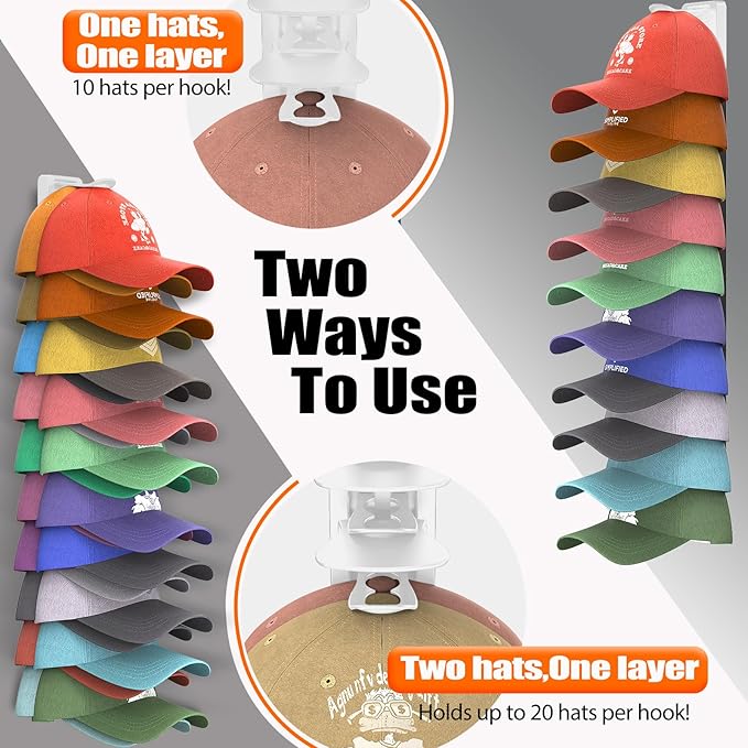 Hat Organizer for Baseball Caps Hold Up to 20 Hats, Hat Rack for Wall, Strong Adhesive Hat Storage Display Holder(White-1 Pack)