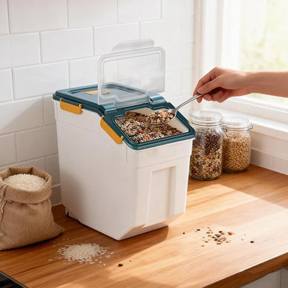 RUIAN 2Pcs Large Flour Storage Container Bin 50Lb Airtight Rice Storage Containers with Wheels Seal Locking Lid, BPA Free with Measuring Cup&Scoop for Flour, Rice, Grain 100LBS Total (Blue)