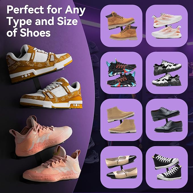 H Type Floating Shoe Rack for Wall, Metal Wall Mount Floating Shoe Shelves, Wall Mount Floating Sneaker Display Rack, Levitating Shoe Organizer for Sneaker Collector Advertising Exhibition