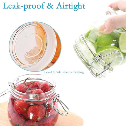 Glass Jars With Airtight Lids 16 OZ 2 Set Wide Mouth Food Storage Canisters Leakproof Sealed Jar Containers With Clamp Lids For Coffee,Sugar, Spices,Snacks, Pickles,Cereal,Tea Bags,Candy,Cookies