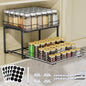 Pull Out Spice Rack Organizer for Cabinet, 2 Tier Spice Rack Organizer for Cabinet, Heavy Duty Slide Out Seasoning Kitchen Organizer, Hold 60 Spice Jar with Labels, 13.58''Wx10.5''Dx9.5''H, Black