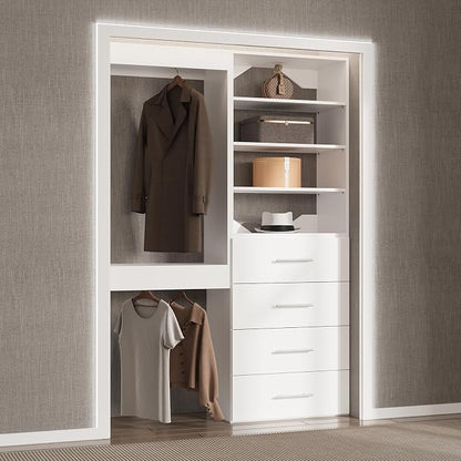 Modular Closet System, 40" Wide Closet Organizer System with Tower and Drawers, Wood Tower Closet Storage for Walk In Closets, Wall Mounted Wardrobe Organizer Kit System, Bedroom, White