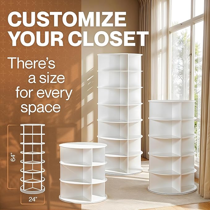 LOFT + IVY 7 Tier Rotating Shoe Rack Tower – 360° Spinning Storage Organizer, Modern Round Shoe Carousel for Closet, Entryway, Bedroom – Space Saving Rotating Lazy Susan Storage Tower