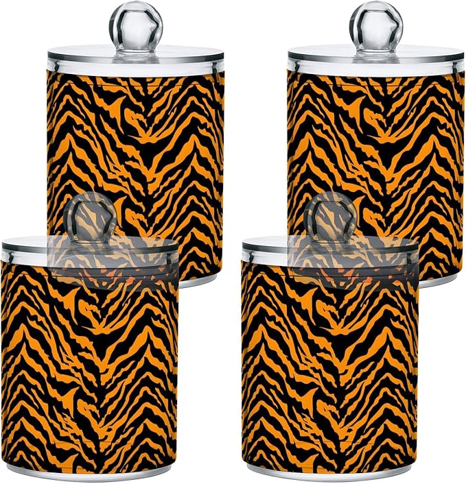 ALAZA 2pcs Tiger Print Animal Qtip Holder Dispenser 14 oz Bathroom Storage Clear Apothecary Jars Containers Cotton Ball,Cotton Rounds,Floss Picks, Hair Clips, Food
