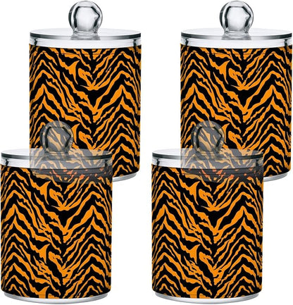 ALAZA 2pcs Tiger Print Animal Qtip Holder Dispenser 14 oz Bathroom Storage Clear Apothecary Jars Containers Cotton Ball,Cotton Rounds,Floss Picks, Hair Clips, Food