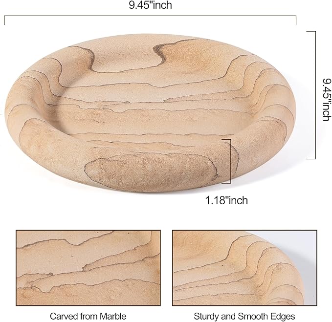Real Natural Marble Tray, Marble Round Decorative Vanity Tray for Bathroom Countertop, Kitchen Counter, or Catchall, Coffee Table Tray for Jewelry (Vein Sandstone)