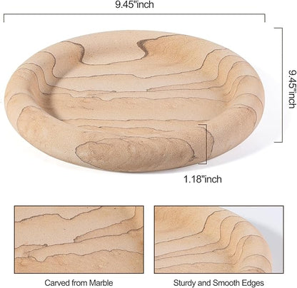 Real Natural Marble Tray, Marble Round Decorative Vanity Tray for Bathroom Countertop, Kitchen Counter, or Catchall, Coffee Table Tray for Jewelry (Vein Sandstone)