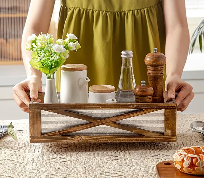 Wooden Toilet Tank Basket, Rustic Bathroom Decor Box, Farmhouse Toilet Paper Organizer Holder, Decorative Bathroom Storage Basket, Barn Door (Brown)