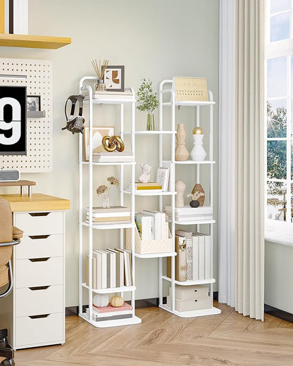 Hzuaneri 8 Tiers Vertical Shoe Rack, Narrow Shoe Tower, Tall Shoes Shelf with 2 Hooks, Adjustable Shelves, Corner Shoes Shelves for Small Spaces, Entryway, Living Room, White SR04313W