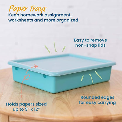 ECR4Kids Letter Size Plastic Tray Organizer with Lids, Small, Storage Bins, Contemporary, 10-Piece
