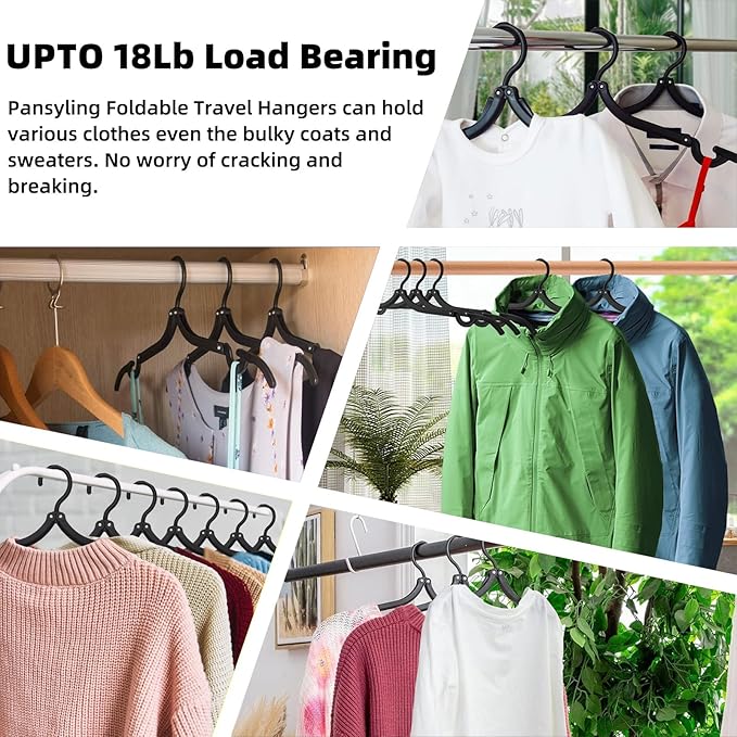 24 Pcs Black Travel Hangers Foldable for Suitcase, Portable Folding Clothes Hangers with Clothesline Travel Accessories, Cruise Ship Essentials Portable Foldable Hangers Drying Rack