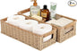 Rectangular Toilet Paper Baskets, 16 ¼"L x 6 ¾"W x 4 ½"H Nesting Plastic Wicker Basket with Built-in Handles, Woven Long Narrow Baskets for Pantry Bathroom Toilet Tank Top Countertop, 2 Pack